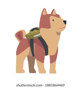 Cute Dog with Backpack, Funny Pet Animal Character Dressed in Festive Costume for Masquerade, Carnival, Party, Holiday Celebration Cartoon Style Vector Illustration