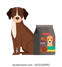 cute dog with bag food isolated icon vector illustration design