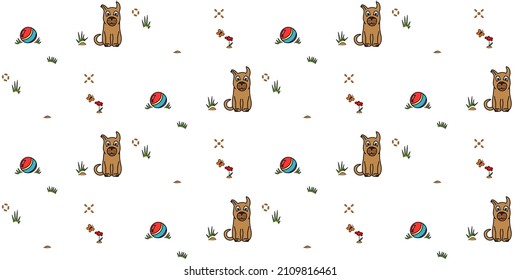 Cute dog and ball seamless pattern. Creative kids texture with funny animals for apparel, textile, fabric, wrapping, wallpaper. Vector