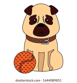 cute dog with ball toy isolated icon vector illustration design