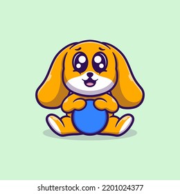 Cute dog with ball vector icon illustration