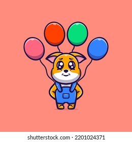 Cute dog with ballon vector icon illustration