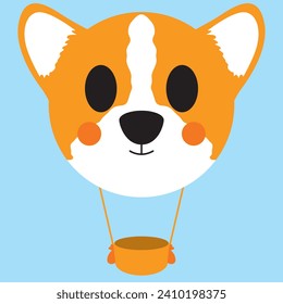 Cute dog balloon cartoon,
Adorable puppy balloon illustration,
Kawaii dog balloon art