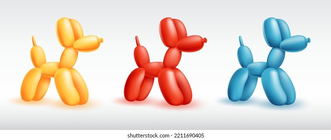 Cute dog balloon, Dog of the inflatable balloon, Realistic 3d dog balloon with primary color for icon, logo, poster, invitation card, t-shirt print, wall decoration. Vector illustration.