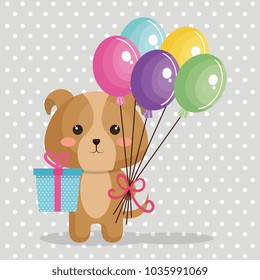 cute dog with balloons air kawaii birthday card