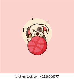 Cute dog with basketball. simple and cute design, combined with cheerful colors. suitable for logo, tshirt, sticker etc