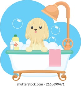 Cute Dog Bathing in Bathtub