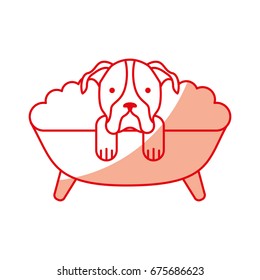 cute Dog bathing in the tub