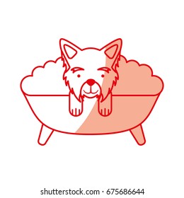 cute Dog bathing in the tub