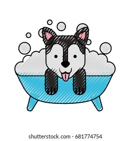 cute Dog bathing in the tub