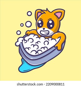 Cute Dog Bathing In The Tub Cartoon Vector Icon Illustration