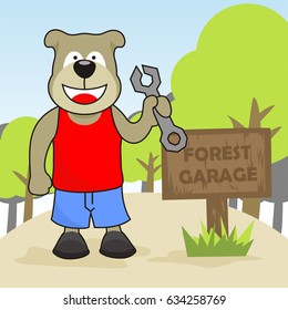 cute dog be a technician in forest kids t shirt design