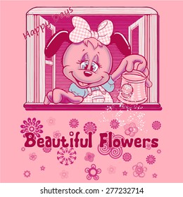 cute dog beautiful flowers vector comic cartoon character illustration