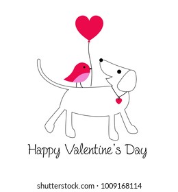 cute dog and bird valentine vector graphic with balloon