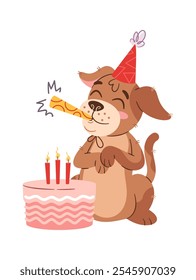 Cute dog with birthday cake