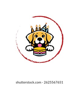 Cute Dog with Birthday Cake and Party Hat