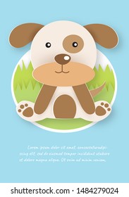 CUTE DOG FOR BIRTHDAY CARD, GREETING CARD IN PAPER CUT AND CRAFT STYLE .