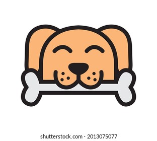 Cute-Hundebeizen auf Knochen für Logo-Design-Illustration, Lächelsymbol, Kopfzeilensymbol auf weißem Hintergrund