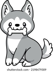 Cute dog with a bone - animal cartoon character - vector illustration