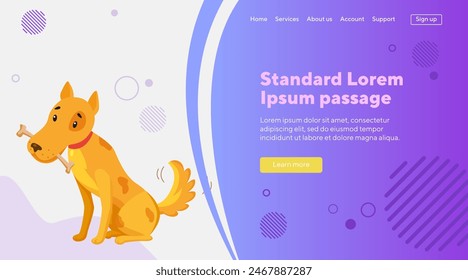 Cute dog with bone. Animal cartoon character gnawing bone. Flat vector illustration. Animal, food, healthy lifestyle concpet for banner, website design, landing page