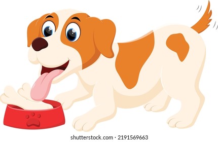 Cute dog with bone isolated on white 