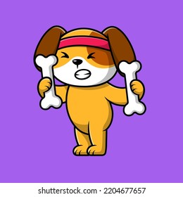 Cute Dog Bone Lifting Barbell Cartoon Vector Icons Illustration. Flat Cartoon Concept.
