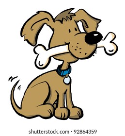 Cute dog with a bone in it's mouth