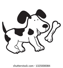 A cute dog with a bone. A pet character. Hand drawn illustration for t-shirt print design, coloring book, greeting card.