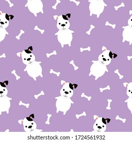 Cute Dog And Bone Vector Seamless Pattern. Kawaii cartoon style
