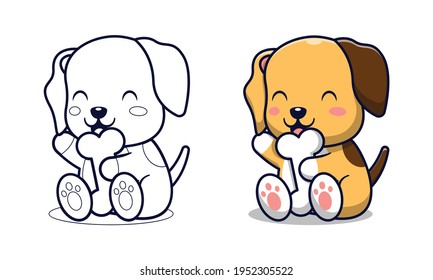 Cute dog with bones cartoon coloring pages for kids