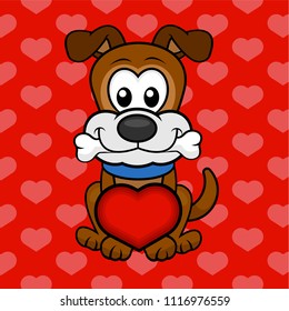cute dog with bones and heart. hearts background. designed as print for t-shirt