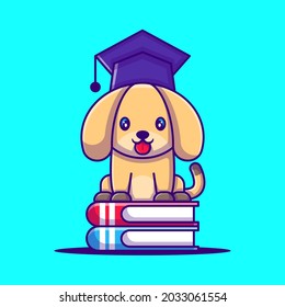 Cute Dog with book Cartoon Illustration. Animal Flat cartoon Style Concept