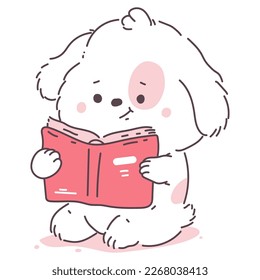 Perro lindo con personaje de caricatura vectorial de libro aislado en un fondo blanco.