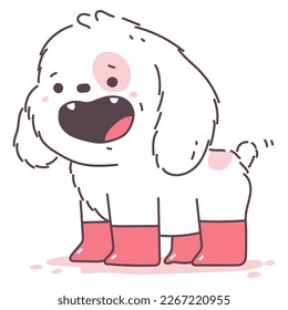 Cute dog in boots vector cartoon character isolated on a white background.