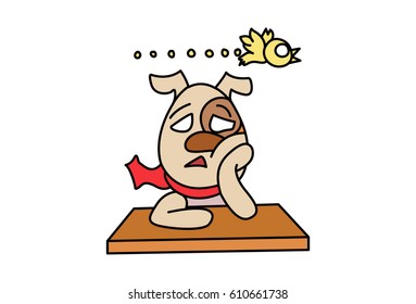 Cute Dog Bored. Vector Illustration. Isolated on white background.