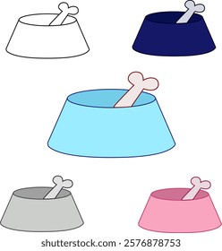 tigela de cachorro bonito com linha gráfica osso ilustração vetor. quatro cores
