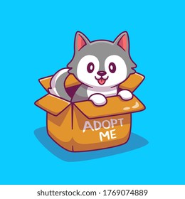 Cute Dog In Box Cartoon Vector Icon Illustration. Animal Icon Concept Isolated Premium Vector. Flat Cartoon Style