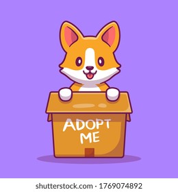 Cute Dog In Box Cartoon Vector Icon Illustration. Animal Icon Concept Isolated Premium Vector. Flat Cartoon Style