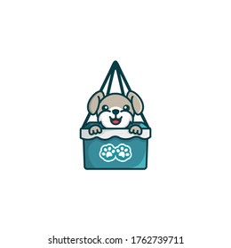 Cute dog in the box logo design. Vector illustration with a cartoon style.