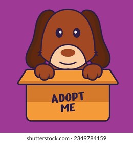 Cute dog in box with a poster Adopt me