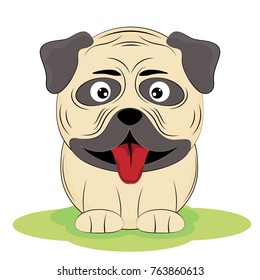 Cute dog breed pug isolated on white background. Graphics for t-shirts. Greeting card. Vector illustration.