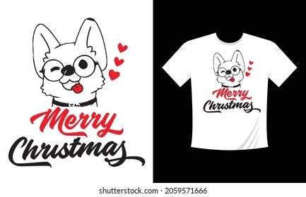 Cute dog breed pug. Merry Christmas card. It can be used for sticker, patch, phone case, poster, t-shirt, mug and other design.