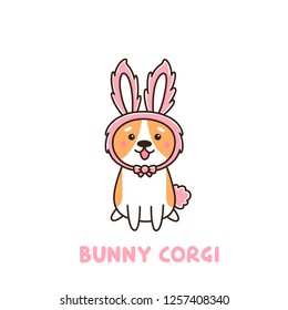 Cute dog breed welsh corgi in a hat bunny ears. It can be used for sticker, patch, phone case, poster, t-shirt, mug and other design.