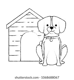 cute dog breed with wooden house character