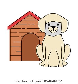 cute dog breed with wooden house character