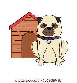 cute dog breed with wooden house character