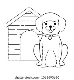 cute dog breed with wooden house character