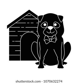 cute dog breed with wooden house character
