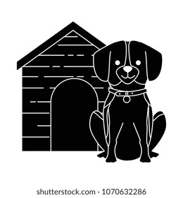 cute dog breed with wooden house character