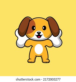 Cute Dog Bring Bone Cartoon Vector Icon Illustration. Animal Icon Concept Isolated Premium Vector.